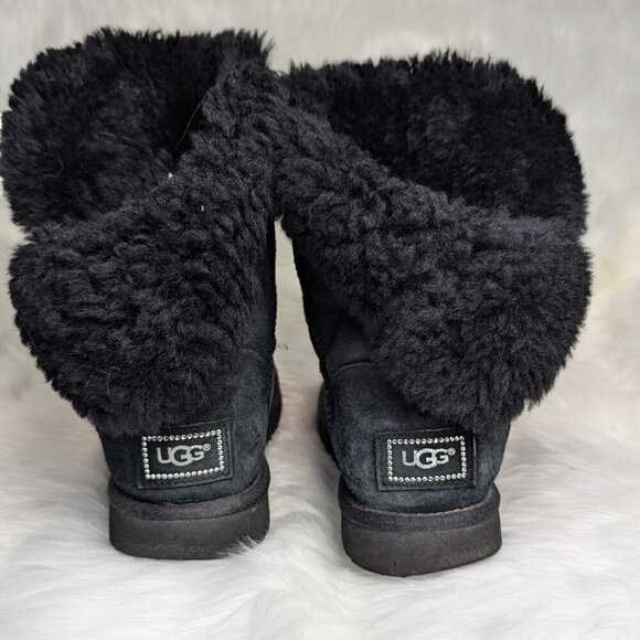UGG Swarovski Bailey Button Bling Black Classic Calf Boots Women's Size US 8 - Picture 5 of 11